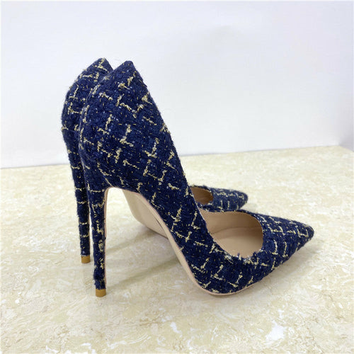 New Woven High Heels 12CM Pointed Toe Stiletto Pumps All-Match Women's