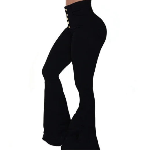 Liu Ming Trending Products Women Elegant Office Lady Button Slim Fit Flare Pants