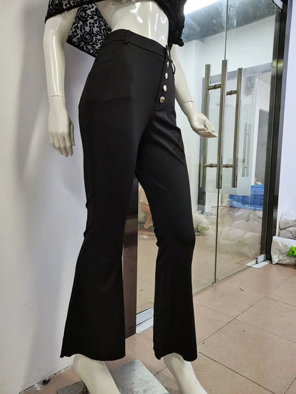 Liu Ming Trending Products Women Elegant Office Lady Button Slim Fit Flare Pants