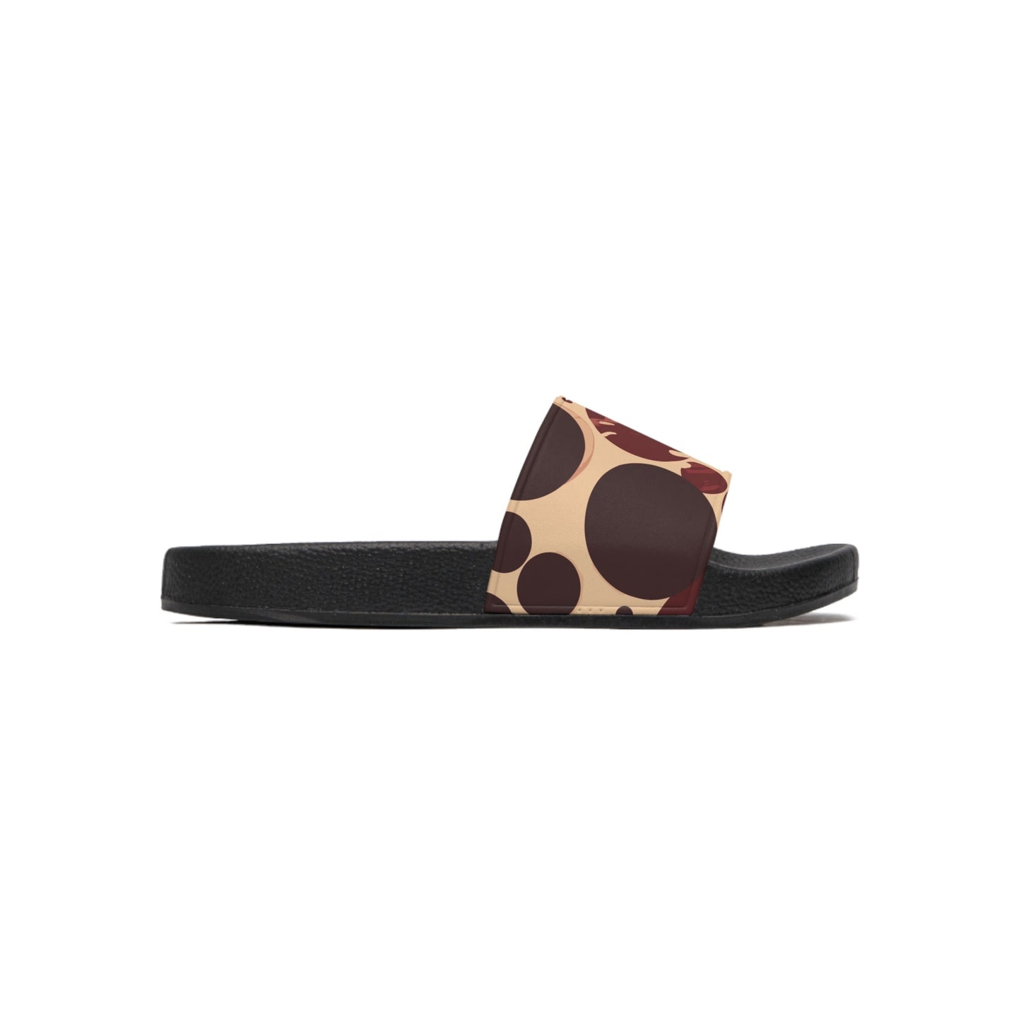 Mens Slide Sandals, Burgundy and Beige Circular Spotted Illustration