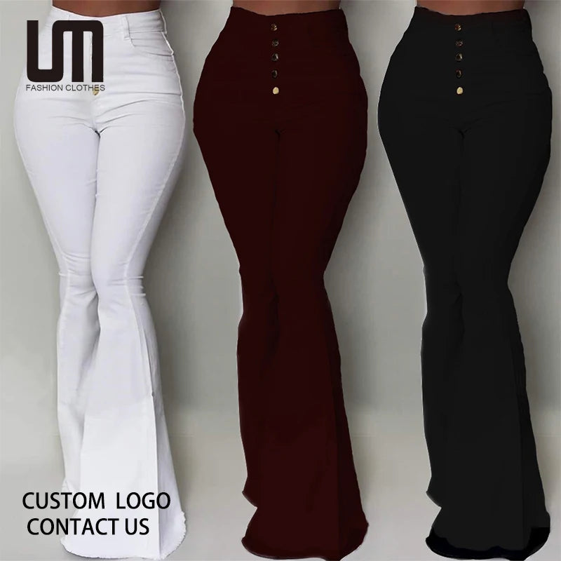 Liu Ming Trending Products Women Elegant Office Lady Button Slim Fit Flare Pants