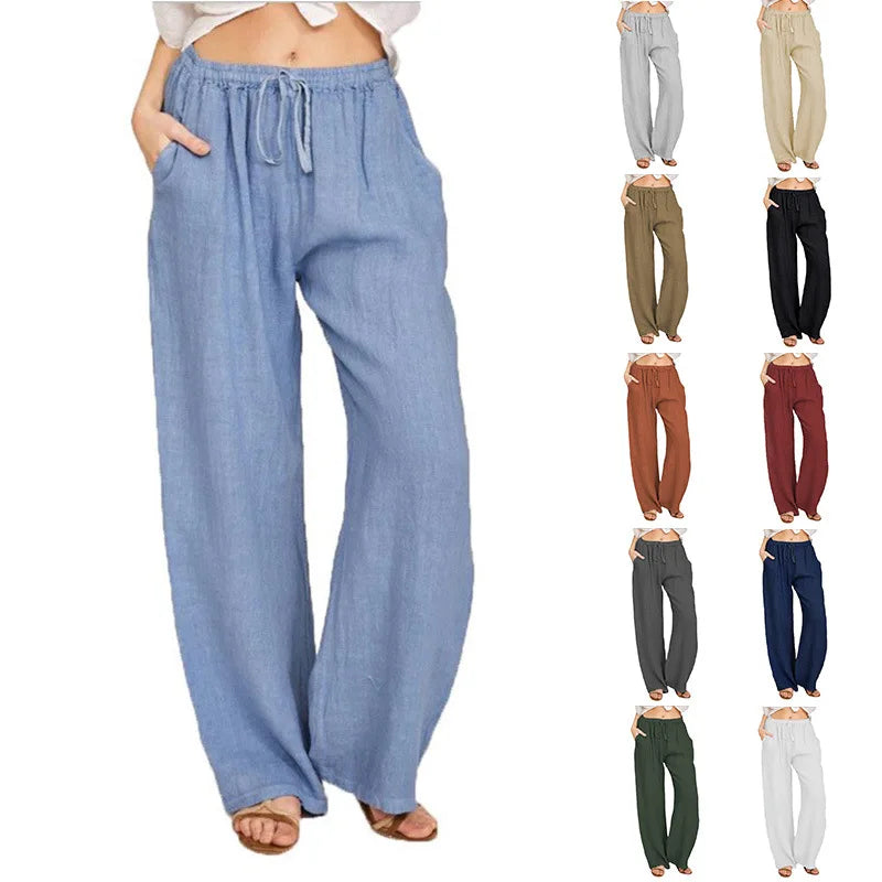 Summer and Autumn New Casual Women's Wear in Europe, America, and Europe Large Loose Cotton Hemp Casual Pants