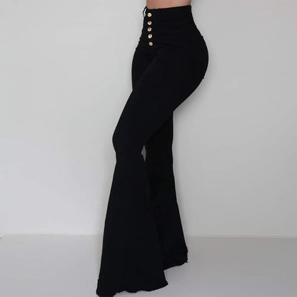 Liu Ming Trending Products Women Elegant Office Lady Button Slim Fit Flare Pants