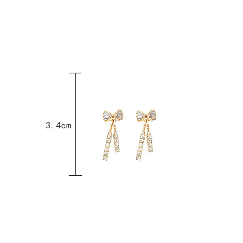 Bow Diamond Crystal Earrings Fashionable And Stylish Earrings New Trendy Design Silver Needle Earrings For Women