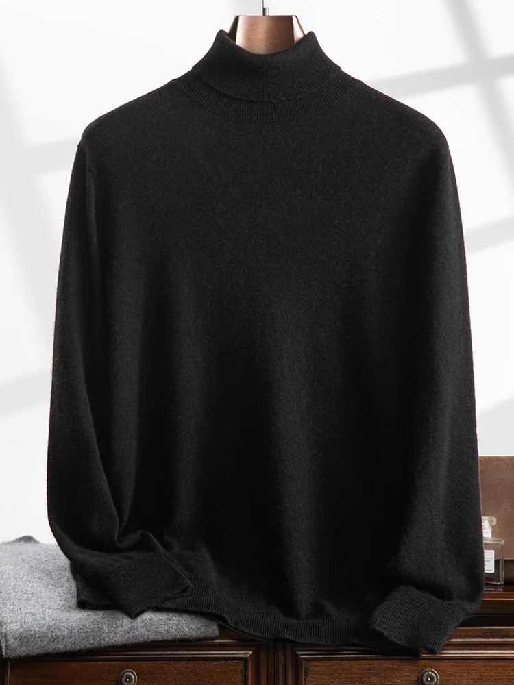 Fashion Basic Men 100% Cashmere Sweater Turtleneck Long Sleeve Pullover Clothing Smart Casual Cashmere Knitwear Clothing Tops