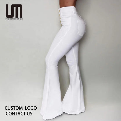 Liu Ming Trending Products Women Elegant Office Lady Button Slim Fit Flare Pants