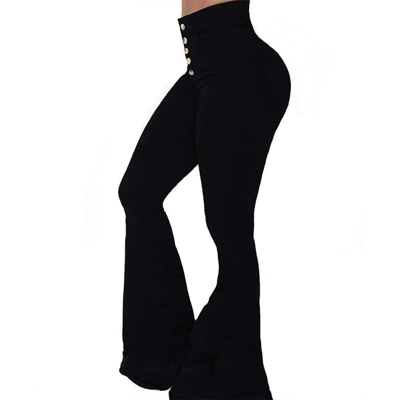 Liu Ming Trending Products Women Elegant Office Lady Button Slim Fit Flare Pants