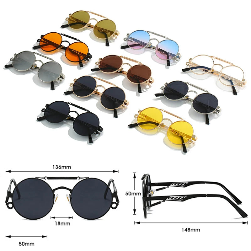 Retro Metal Double Bridges Round Sunglasses