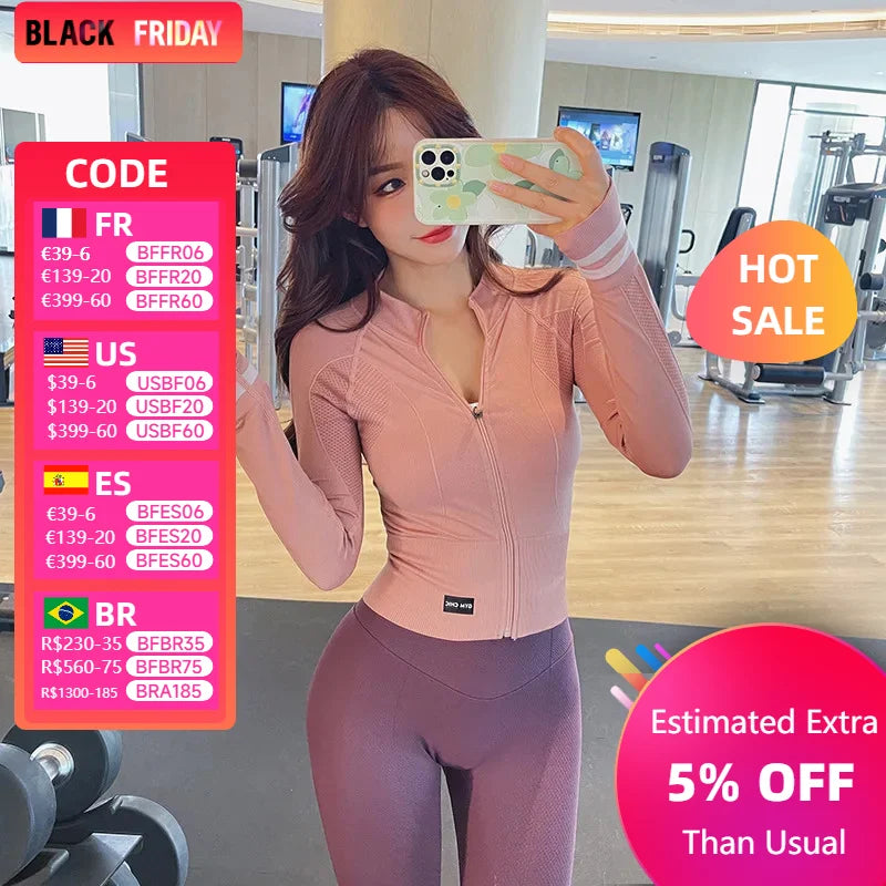 Long Sleeve Sports Jacket Women Zip Fitness Yoga Shirt Winter Warm Gym Top Activewear Running Coats Workout Clothes for Cycling