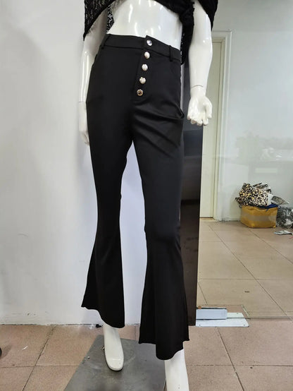 Liu Ming Trending Products Women Elegant Office Lady Button Slim Fit Flare Pants