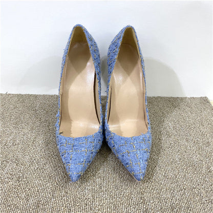 New Woven High Heels 12CM Pointed Toe Stiletto Pumps All-Match Women's