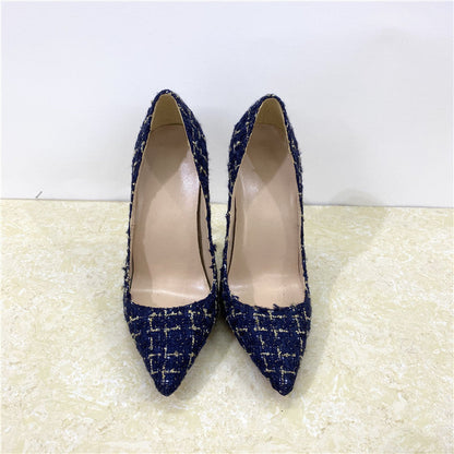 New Woven High Heels 12CM Pointed Toe Stiletto Pumps All-Match Women's