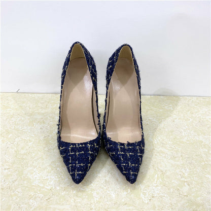 New Woven High Heels 12CM Pointed Toe Stiletto Pumps All-Match Women's