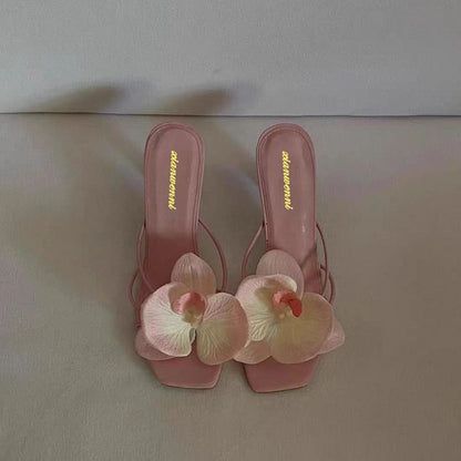 Flower toe high heels slippers, summer dress matching, wearing high he