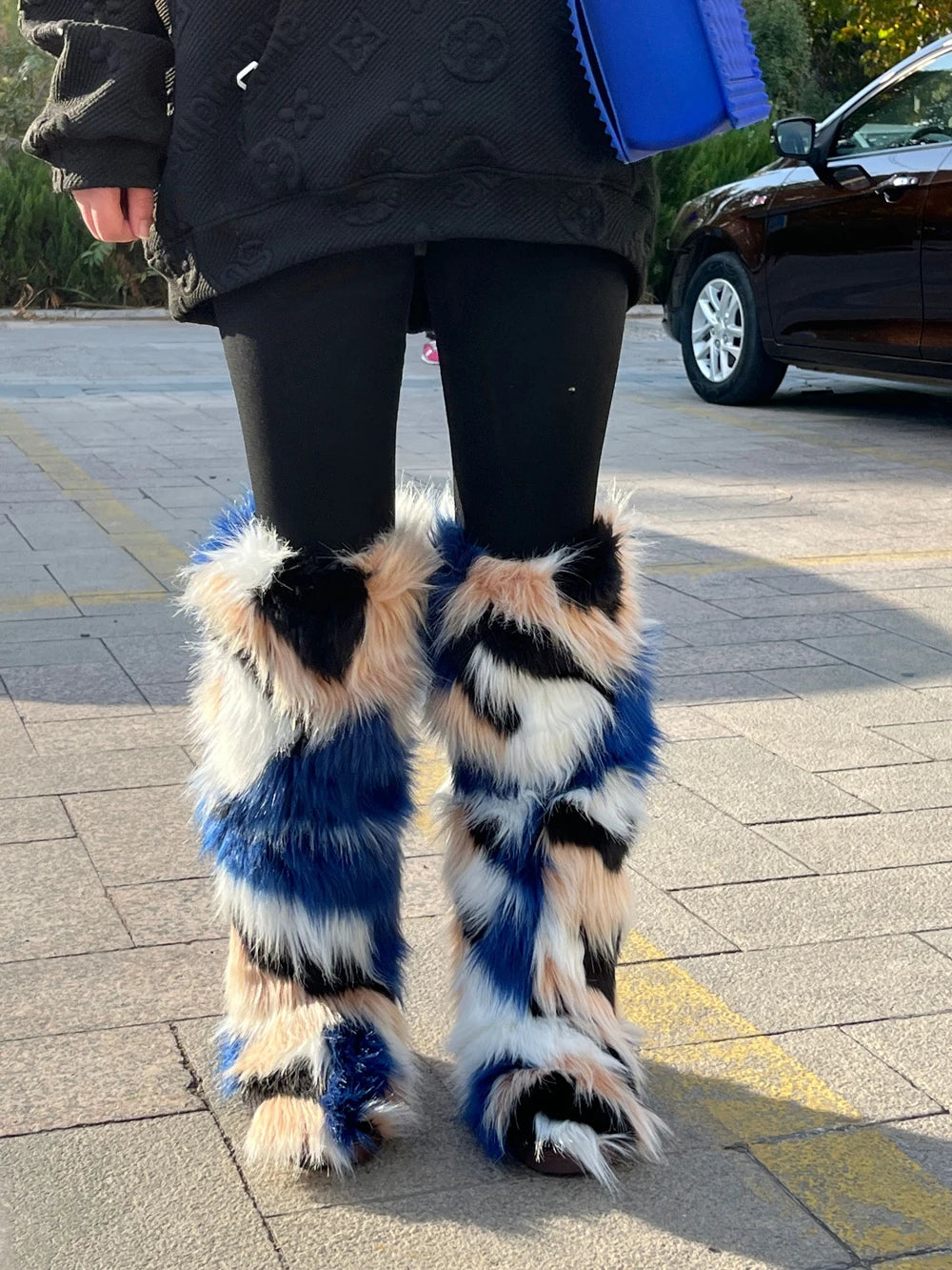 2024 Winter Thigh High Fluffy Boots Ladies Furry Faux Fox Fur Long Warm Shoes Women New Designer Plush Knee High Fur Boots Girls