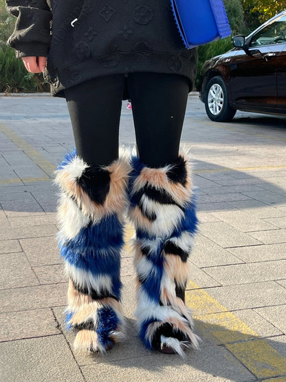 2024 Winter Thigh High Fluffy Boots Ladies Furry Faux Fox Fur Long Warm Shoes Women New Designer Plush Knee High Fur Boots Girls