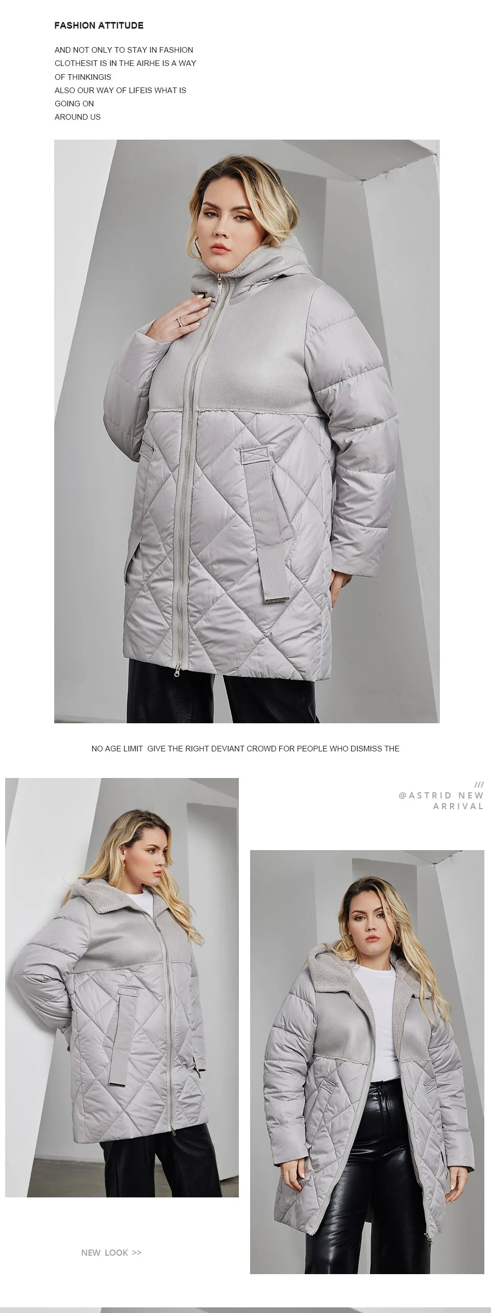 Astrid Women's Winter Jacket 2023 Plus Size Women Parka Long Bio Down Jackets Stitching Design Thick Fleece Hooded Quilted Coat