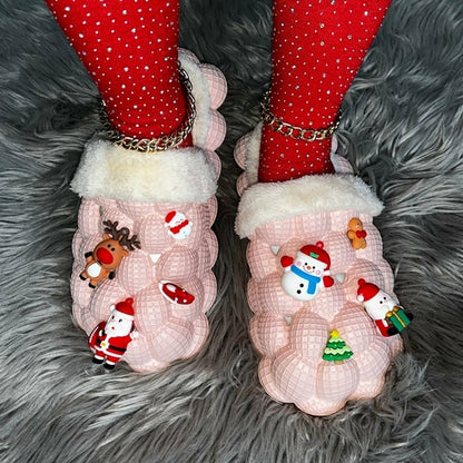 Pink Furry House Slides for Chirstmas Funny DIY Bubble Slippers