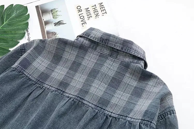 Plus Size Women's Denim Shirt Spring And Autumn Thin Stitched Loose Denim Jacket Long Sleeve Shirt Suitable For Fat Ladies 4XL