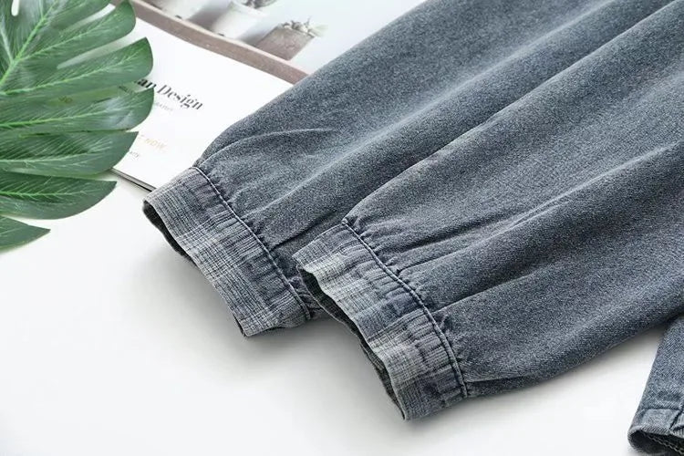 Plus Size Women's Denim Shirt Spring And Autumn Thin Stitched Loose Denim Jacket Long Sleeve Shirt Suitable For Fat Ladies 4XL