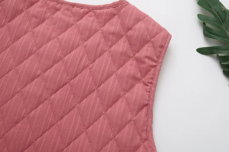 Plus Size Women's Clothing Spring And Autumn Vest Collarless And Sleeveless Solid Color Diamond Check Quilted Lightweight Jacket