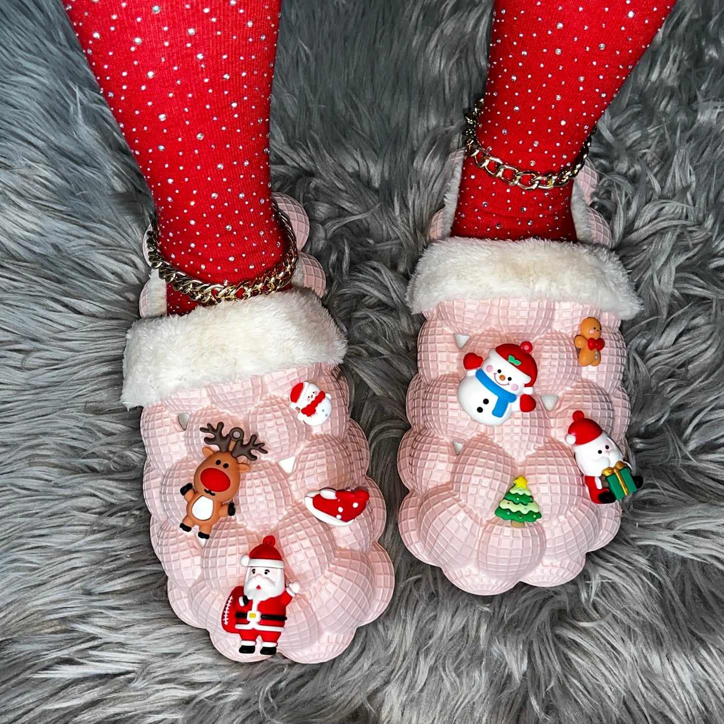 Pink Furry House Slides for Chirstmas Funny DIY Bubble Slippers