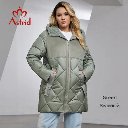 Astrid Women's Winter Jacket 2023 Plus Size Women Parka Long Bio Down Jackets Stitching Design Thick Fleece Hooded Quilted Coat