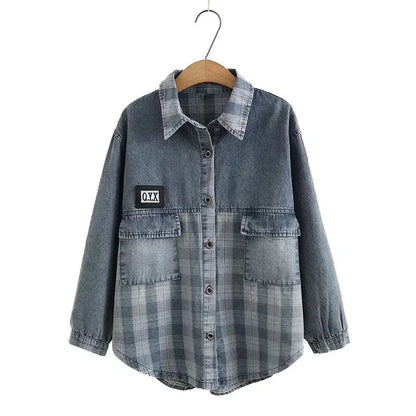 Plus Size Women's Denim Shirt Spring And Autumn Thin Stitched Loose Denim Jacket Long Sleeve Shirt Suitable For Fat Ladies 4XL