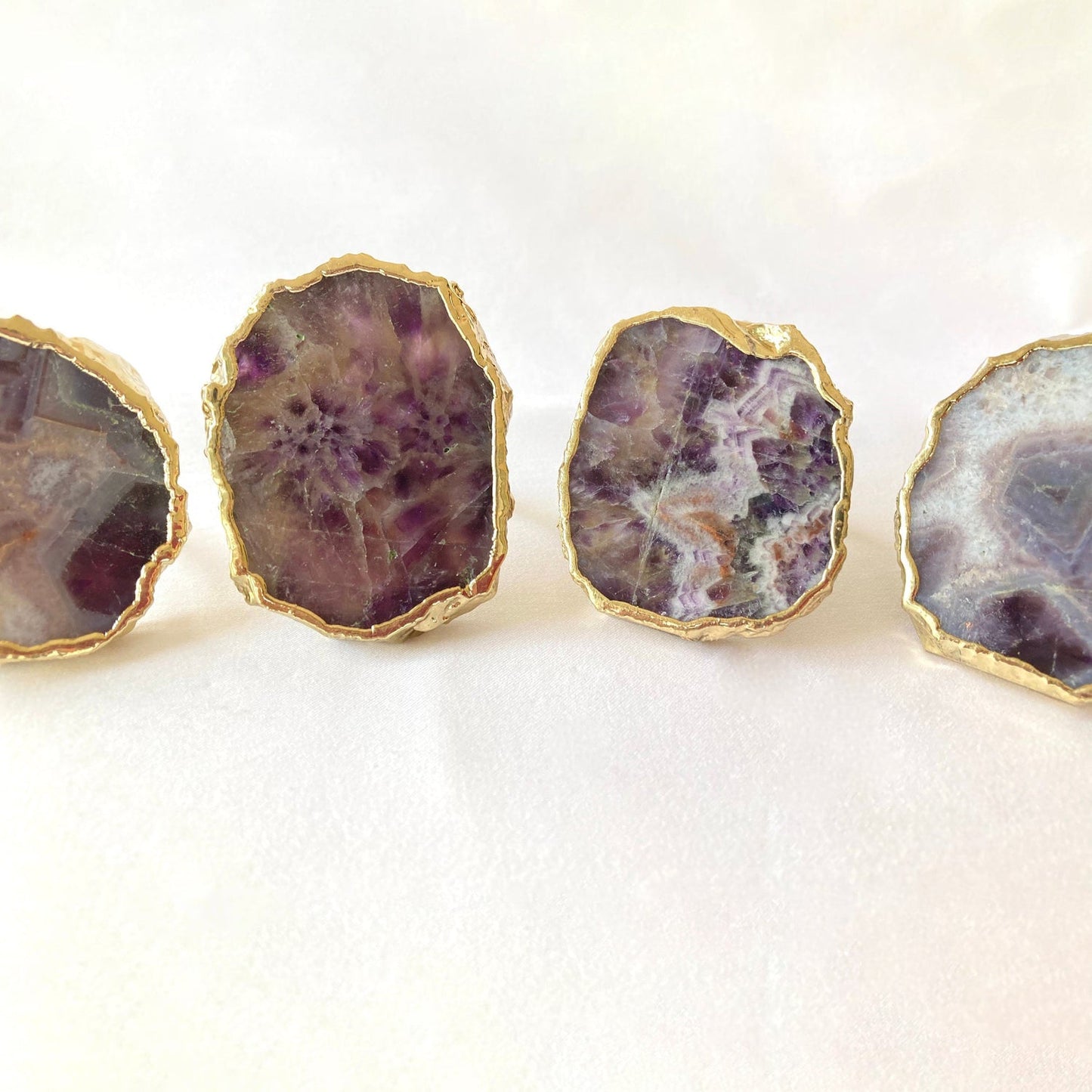 Set of 4 Hand Rounded Amethyst Agate Napkin Rings