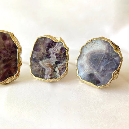 Set of 4 Hand Rounded Amethyst Agate Napkin Rings