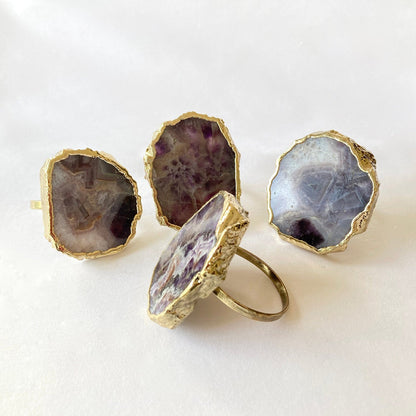 Set of 4 Hand Rounded Amethyst Agate Napkin Rings