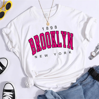 Brooklyn New York Women T-shirts Graphic 1898 Print T Shirt Girl Short Sleeve Ladies Print Clothes Lady Tees Tops Female T Shirt