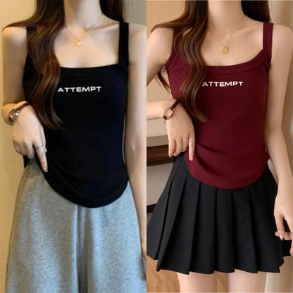 Fashion O-Neck Solid Color Embroidery Letter Camisole T-Shirt Female Clothing 2024 Summer New Loose Korean Tops Casual Tee Shirt