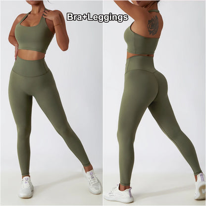 Women Gym Set Full Zip Long Sleeve Jacket Workout Yoga Running Leggings Sports Bra Stretch Women Fitness Outfit Women Activewear