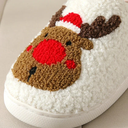 Christmas Elk Cotton Slippers for Women Men Winter Cute Cartoon Home Non Slip Couple Floor Slides Indoor Plush Shoes 20