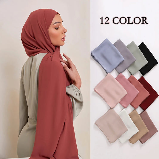 70*175CM Premium Muslim Chiffon Hijabs Scarf Women Solid Color Head Wraps Women Hijabs Scarves Foulard Femme Muslim Veil