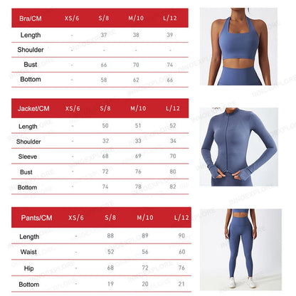 Women Gym Set Full Zip Long Sleeve Jacket Workout Yoga Running Leggings Sports Bra Stretch Women Fitness Outfit Women Activewear