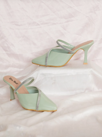 Retro Walk Pointed Toe Slim Heels (Color-Green)(Size-Euro-41)