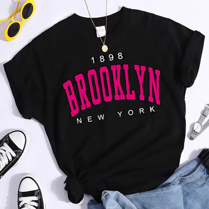 Brooklyn New York Women T-shirts Graphic 1898 Print T Shirt Girl Short Sleeve Ladies Print Clothes Lady Tees Tops Female T Shirt