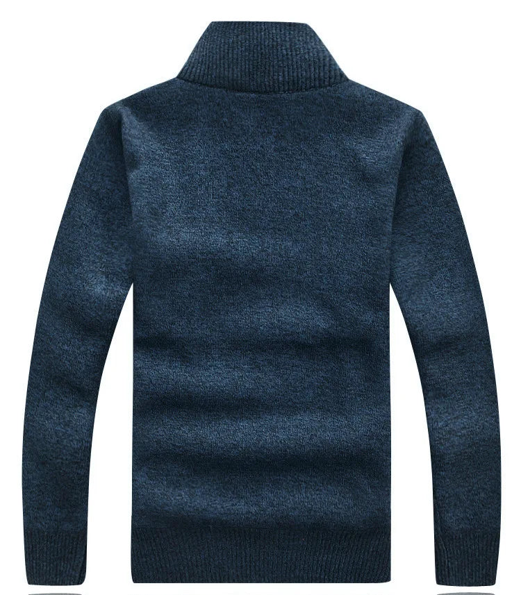 Winter Men's Turtleneck Sweater Half Zip Fleece Knitted Wool Pullover Long Sleeve Pocket Casual Male Thick Clothing for Autumn