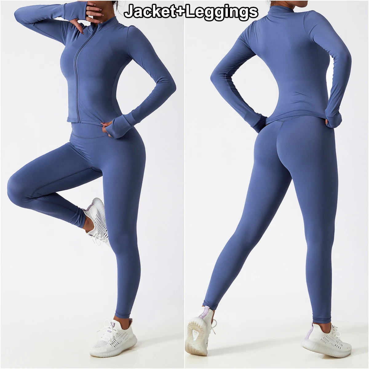 Women Gym Set Full Zip Long Sleeve Jacket Workout Yoga Running Leggings Sports Bra Stretch Women Fitness Outfit Women Activewear