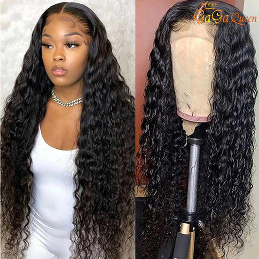 4x4 Lace Closure Wigs 180% Density Brazilian Deep Wave Lace Front Wig