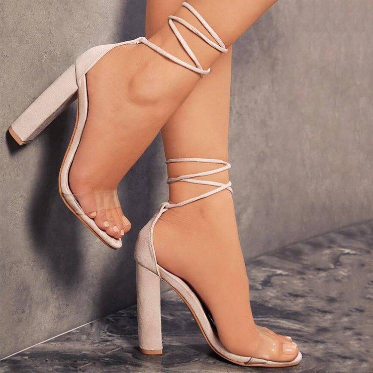 Summer Women High Heels Shoes Ankle Strap Transparent Sandals Sexy