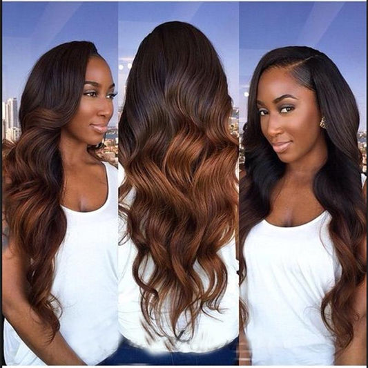 Two Tone 4/30# Body Wave Dark Brown Human Hair Weave 3/4 Bundles