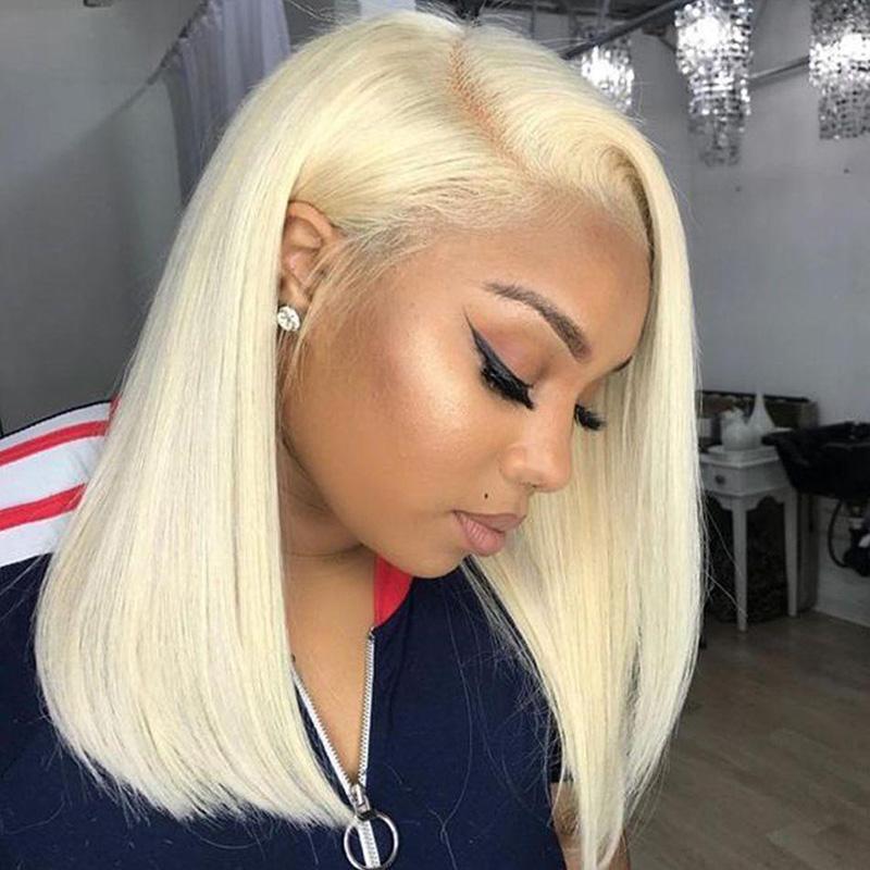 613 Blonde Short Bob Wigs Lace Front Human Hair Wigs Soft Pre Plucked