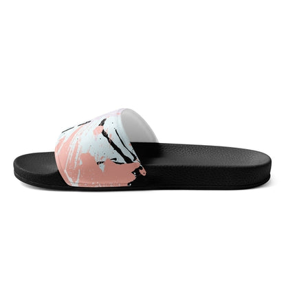 Women’s Slides Abstract Pink Black White Paint Splatter Pattern